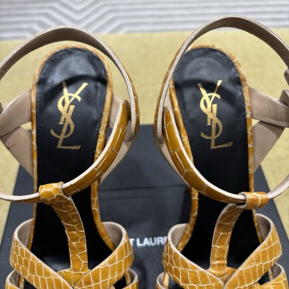 YSL Saint Laurent Tribute High Heels Croc Embossed Yellow - Picture 5 of 5